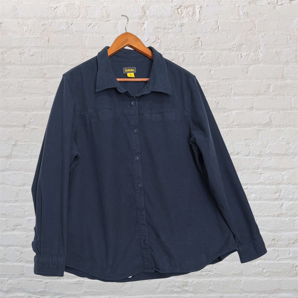 Cabelas Mens 2XL Navy Blue Cotton Long Sleeve Button Down Shirt